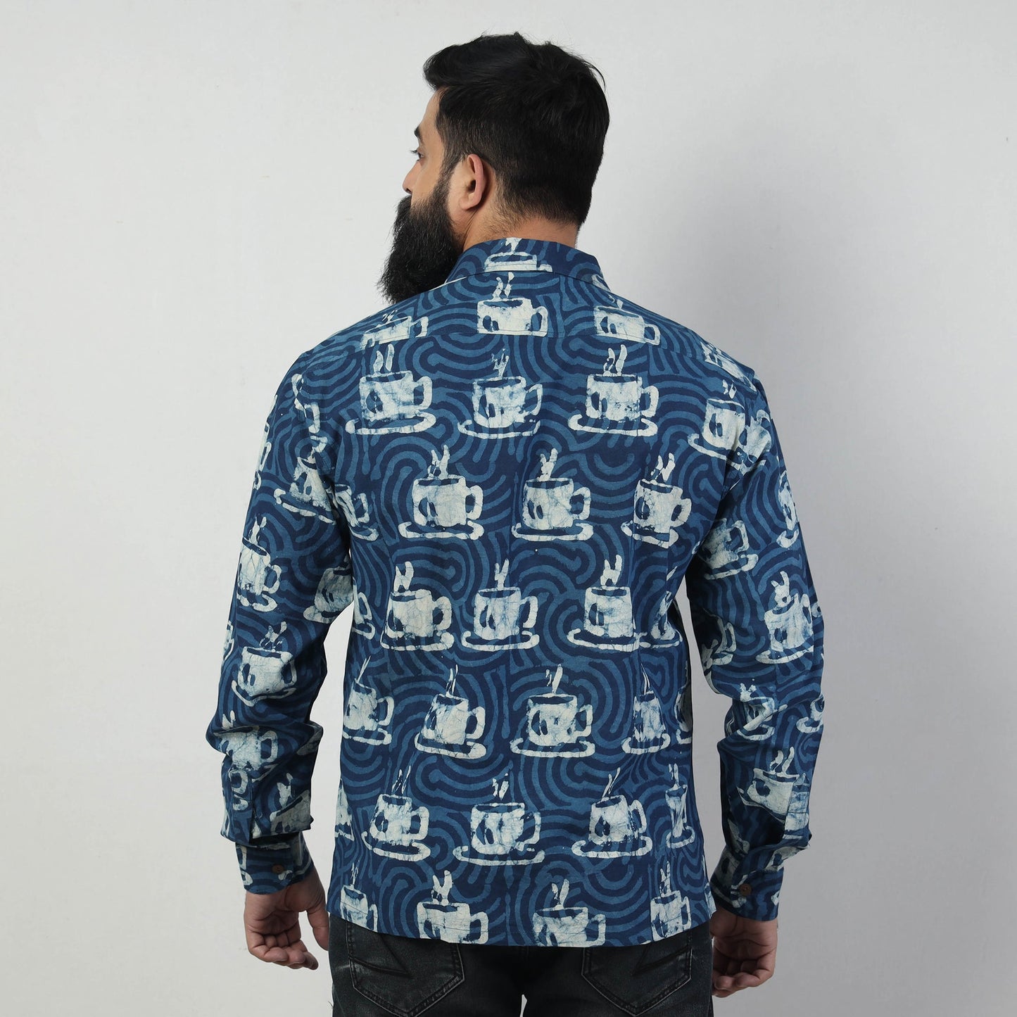 Blue - Bindaas Block Art Printed Cotton Men Full Sleeve Shirt