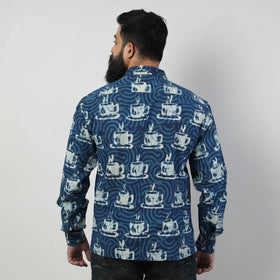 Blue - Bindaas Block Art Printed Cotton Men Full Sleeve Shirt