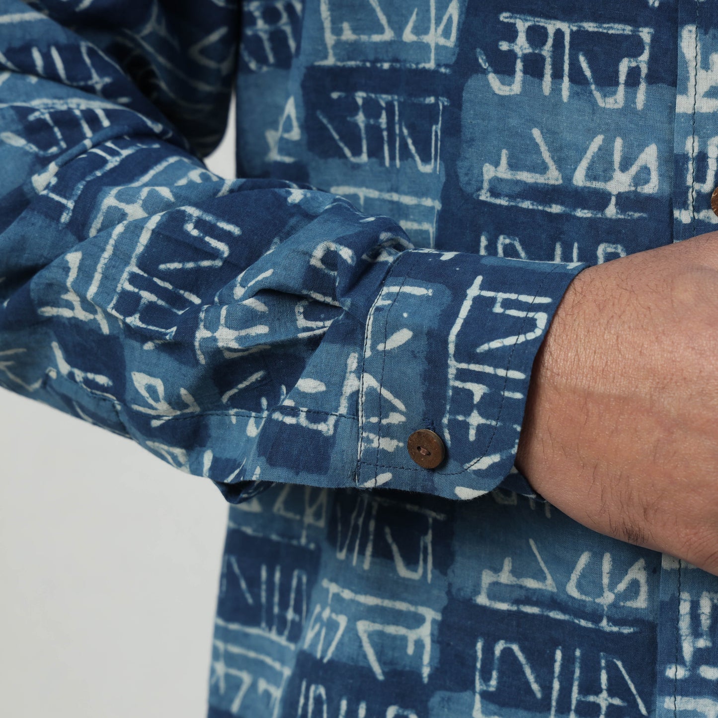 Blue - Bindaas Block Art Printed Cotton Men Full Sleeve Shirt
