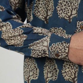 Blue - Bindaas Block Art Printed Cotton Men Full Sleeve Shirt