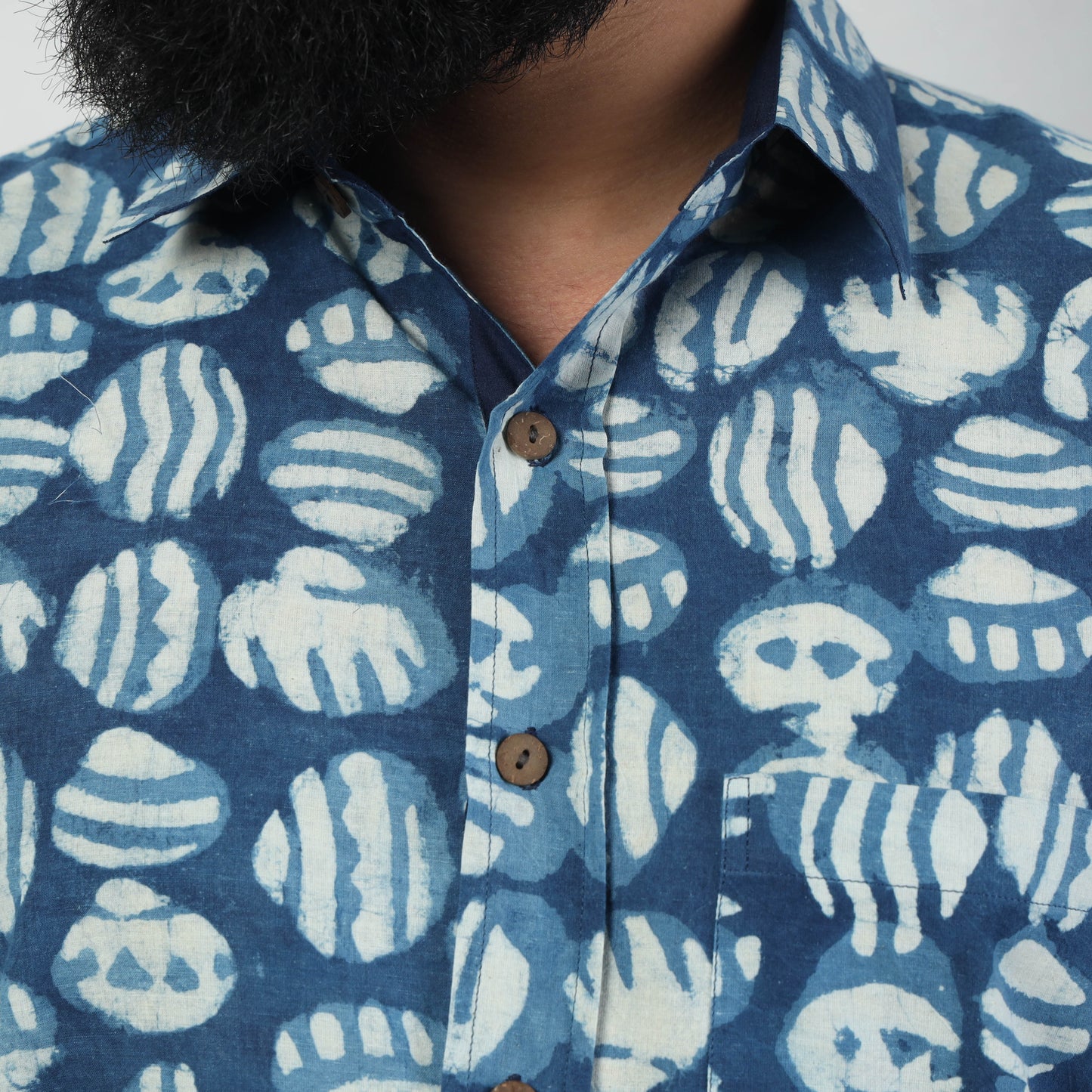 Blue - Bindaas Block Art Printed Cotton Men Full Sleeve Shirt