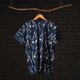Blue - bindaas art printed cotton round neck t-shirt