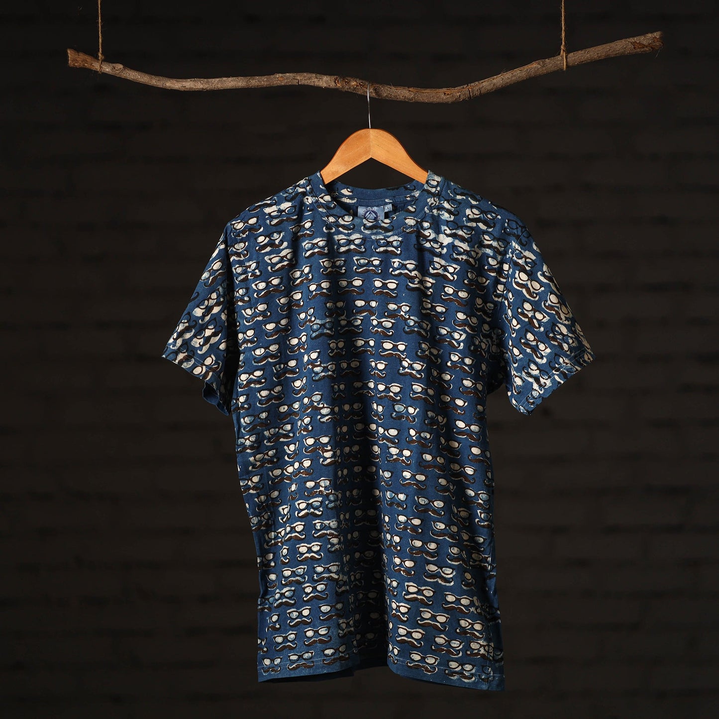 Blue - bindaas art printed cotton round neck t-shirt