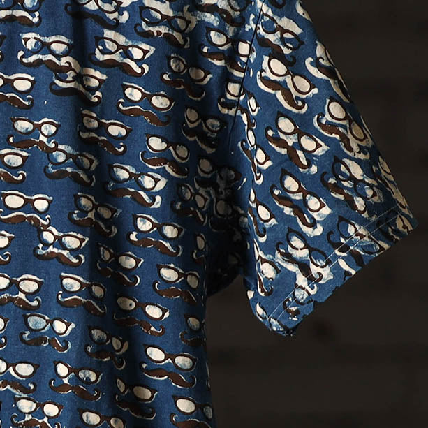 Blue - bindaas art printed cotton round neck t-shirt