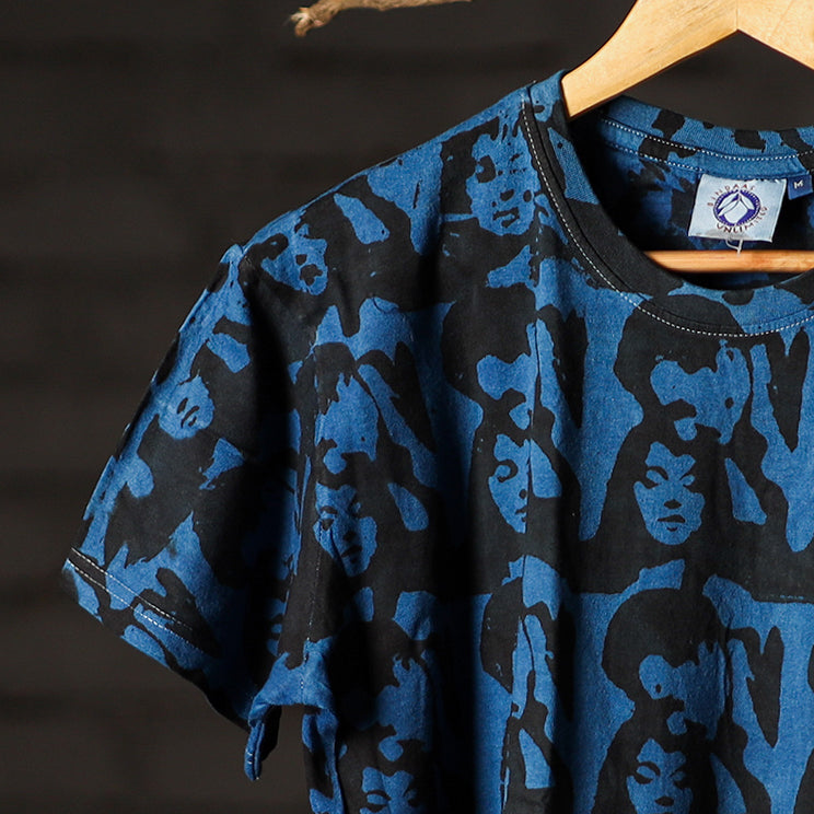 Blue - bindaas art printed cotton round neck t-shirt