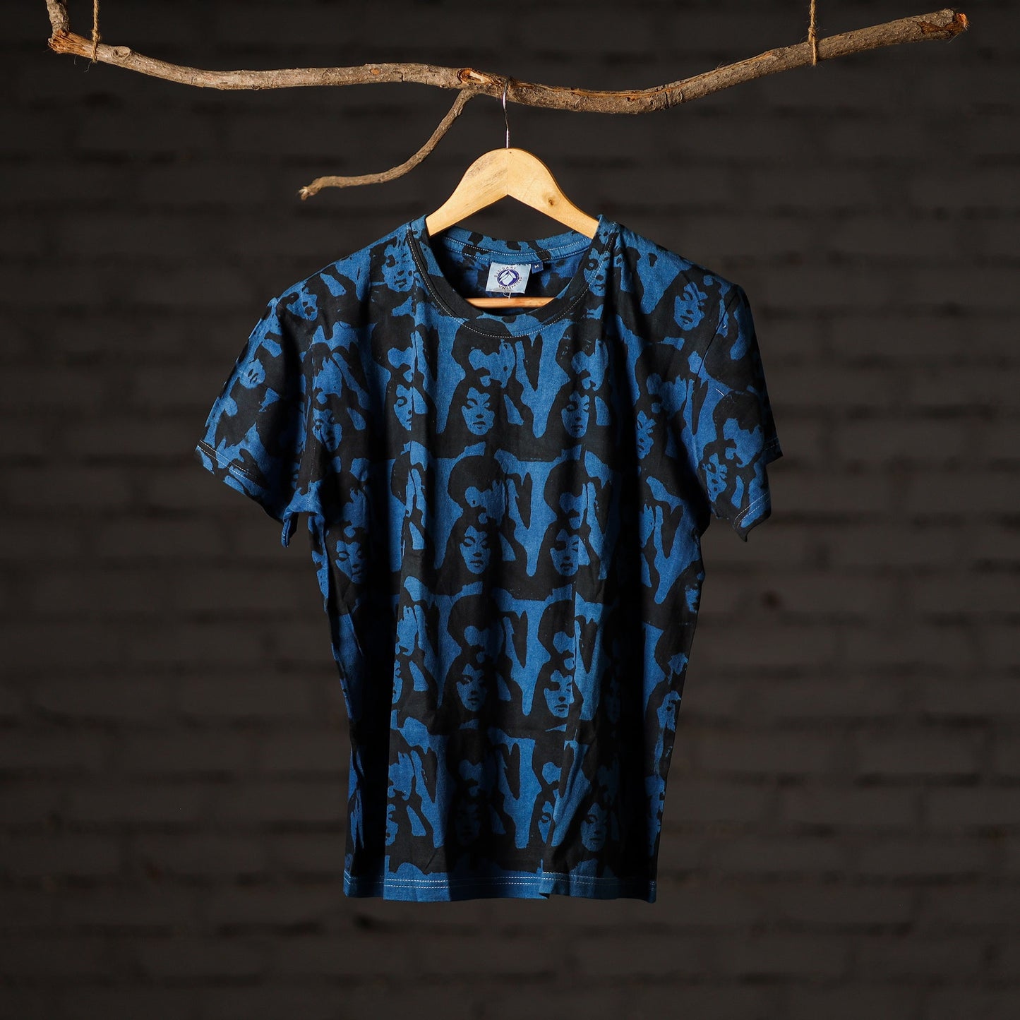 Blue - bindaas art printed cotton round neck t-shirt