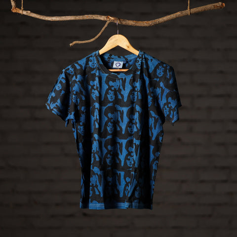 Blue - bindaas art printed cotton round neck t-shirt