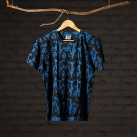 Blue - bindaas art printed cotton round neck t-shirt