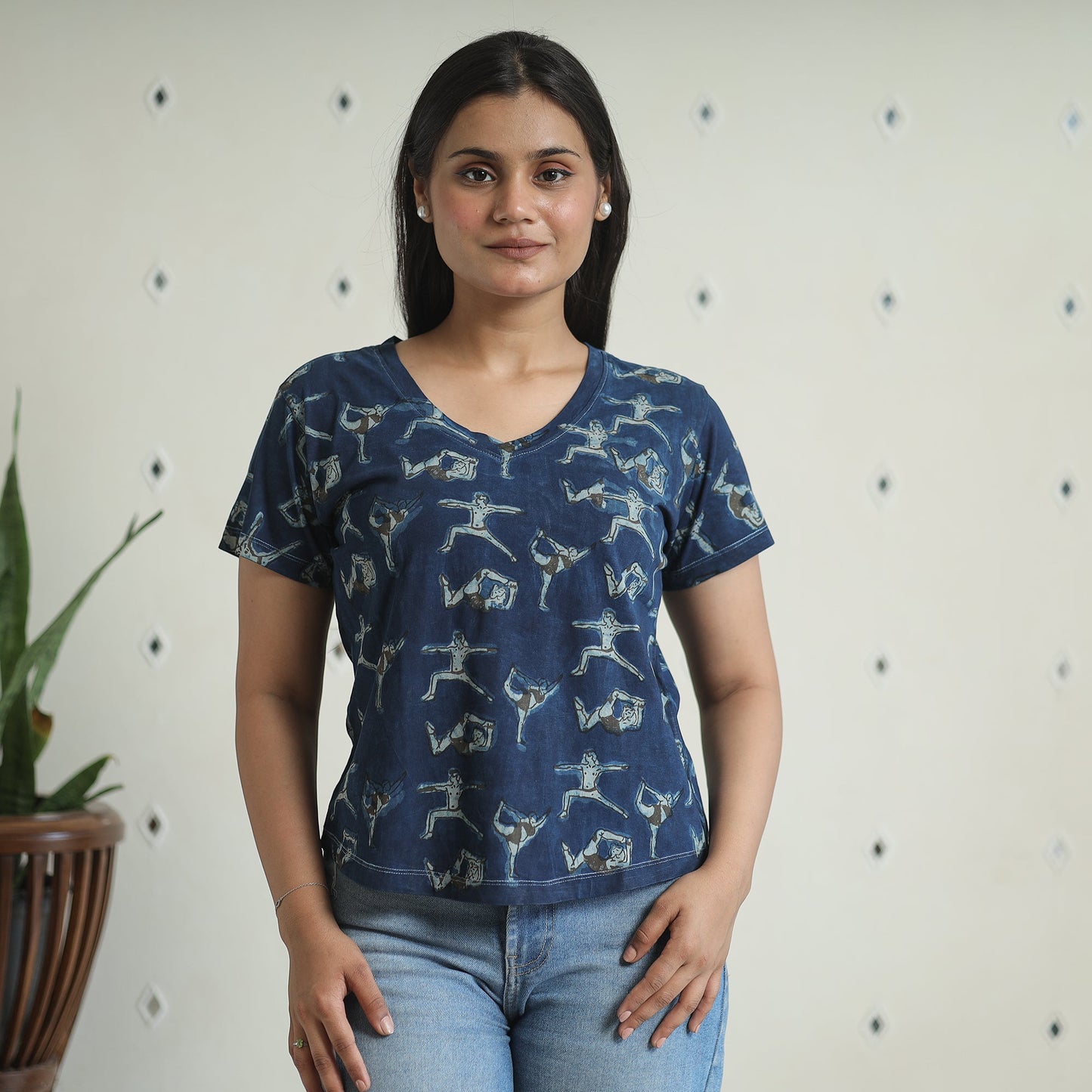 Buy Bindaas Block Art Printed Cotton Women V Neck T-shirt 02 Online at iTokri.com