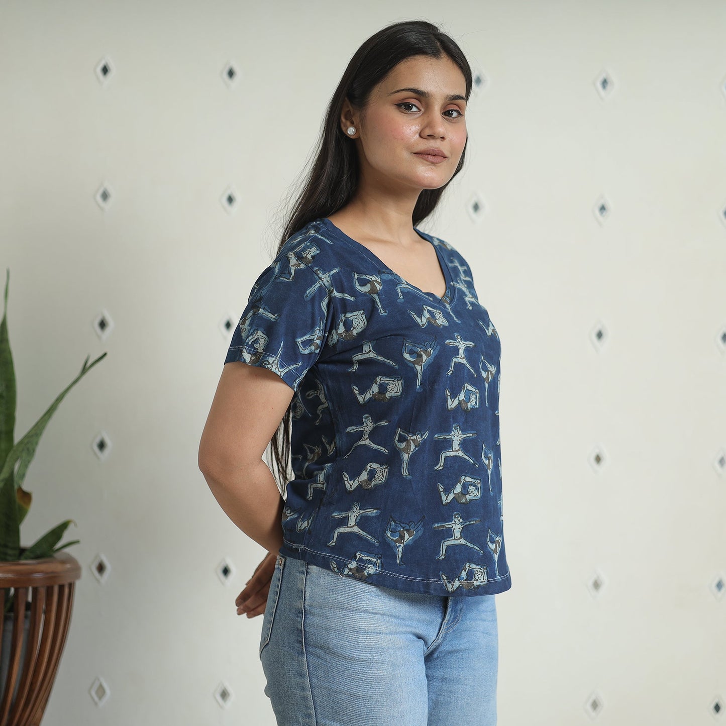 Buy Bindaas Block Art Printed Cotton Women V Neck T-shirt 02 Online at iTokri.com