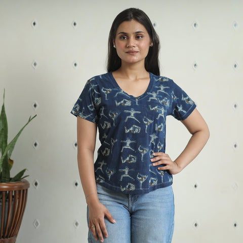 Buy Bindaas Block Art Printed Cotton Women V Neck T-shirt 02 Online at iTokri.com
