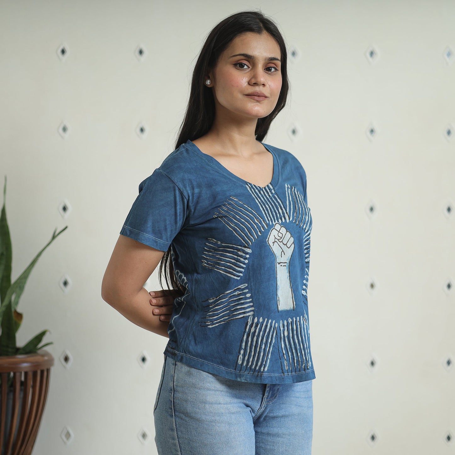 Buy Bindaas Block Art Printed Cotton Women V Neck T-shirt 09 Online at iTokri.com