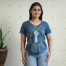 Buy Bindaas Block Art Printed Cotton Women V Neck T-shirt 09 Online at iTokri.com