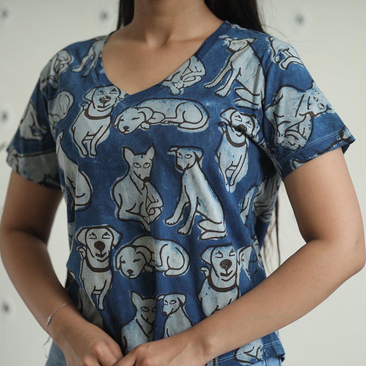 Buy Bindaas Block Art Printed Cotton Women V Neck T-shirt 10 Online at iTokri.com