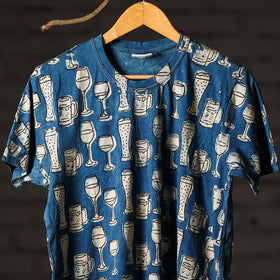 Buy Bindaas Block Art Prints Natural Dyed Cotton Round Neck T-shirt Online at iTokri.com