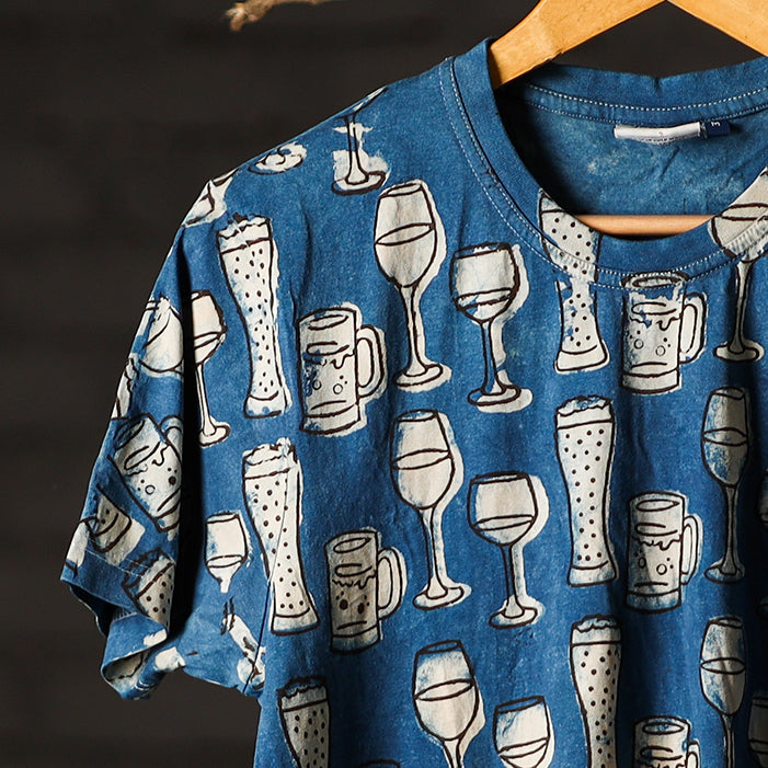 Buy Bindaas Block Art Prints Natural Dyed Cotton Round Neck T-shirt Online at iTokri.com