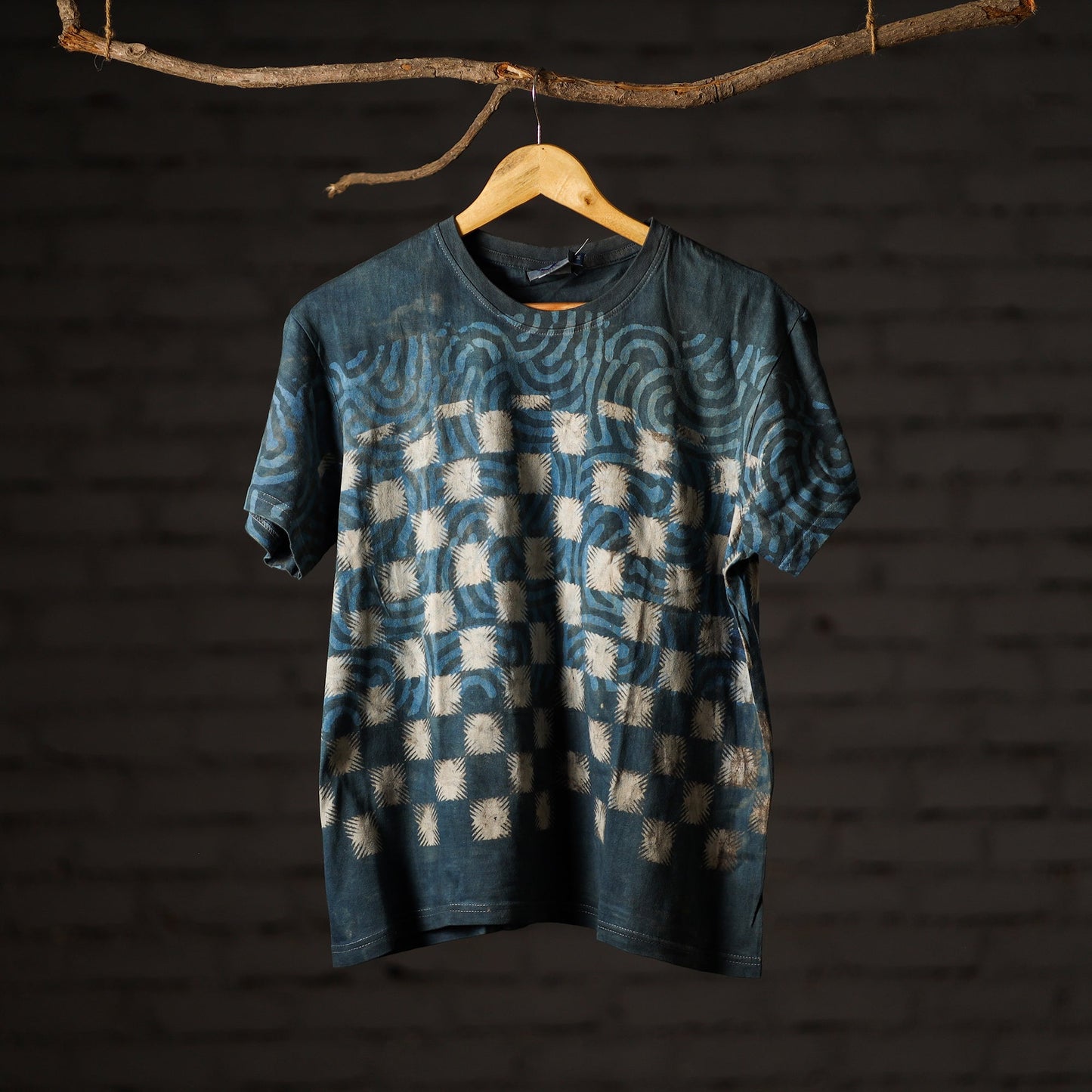  Bindaas Block Art Prints Natural Dyed Cotton Unisex Round Neck T-shirt 