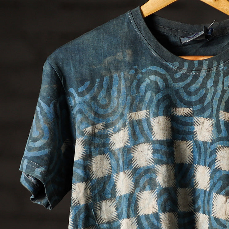  Bindaas Block Art Prints Natural Dyed Cotton Unisex Round Neck T-shirt 