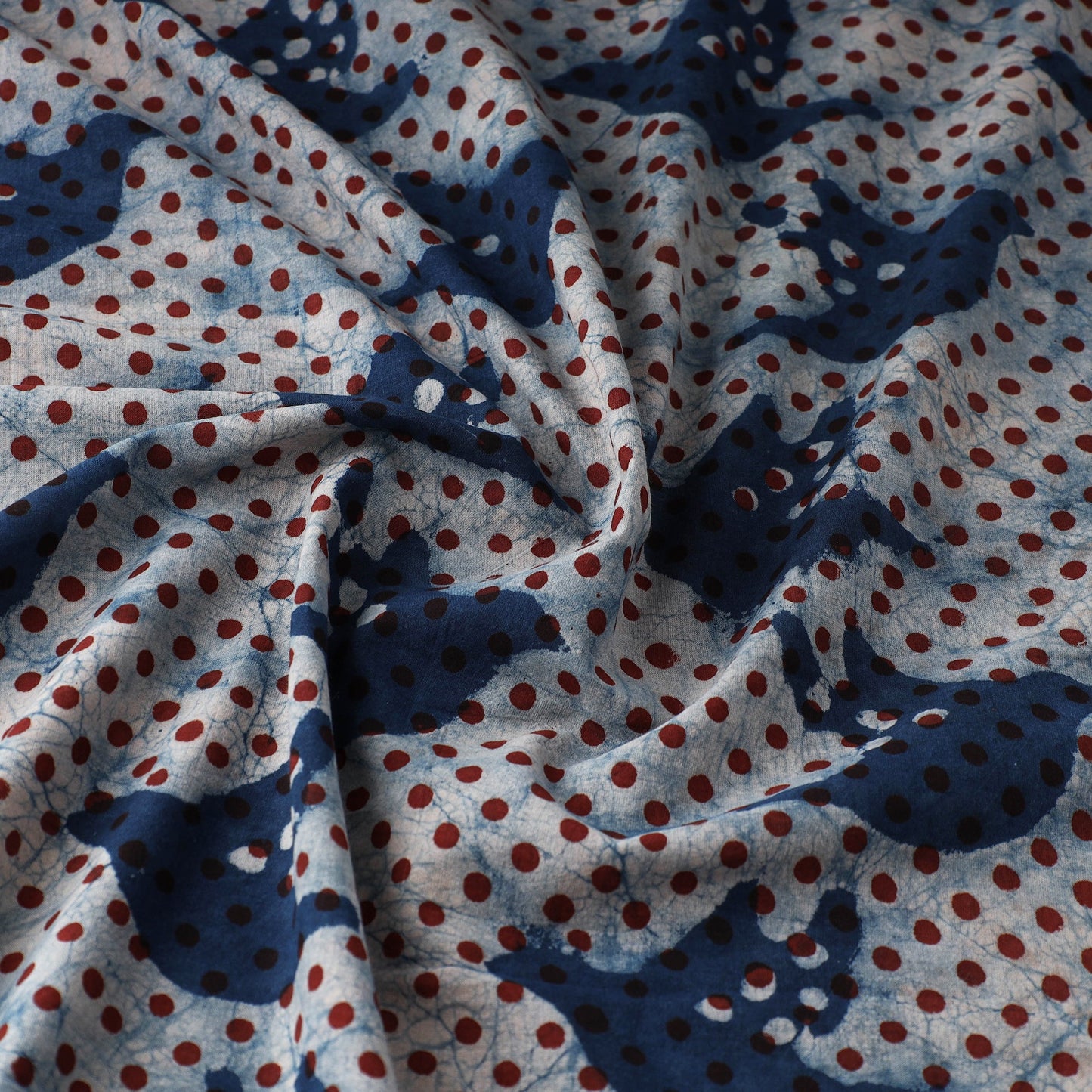 पहले सीधे Dots with Birds - Blue Bindaas Cotton Block Print Fabric
