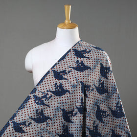 पहले सीधे Dots with Birds - Blue Bindaas Cotton Block Print Fabric