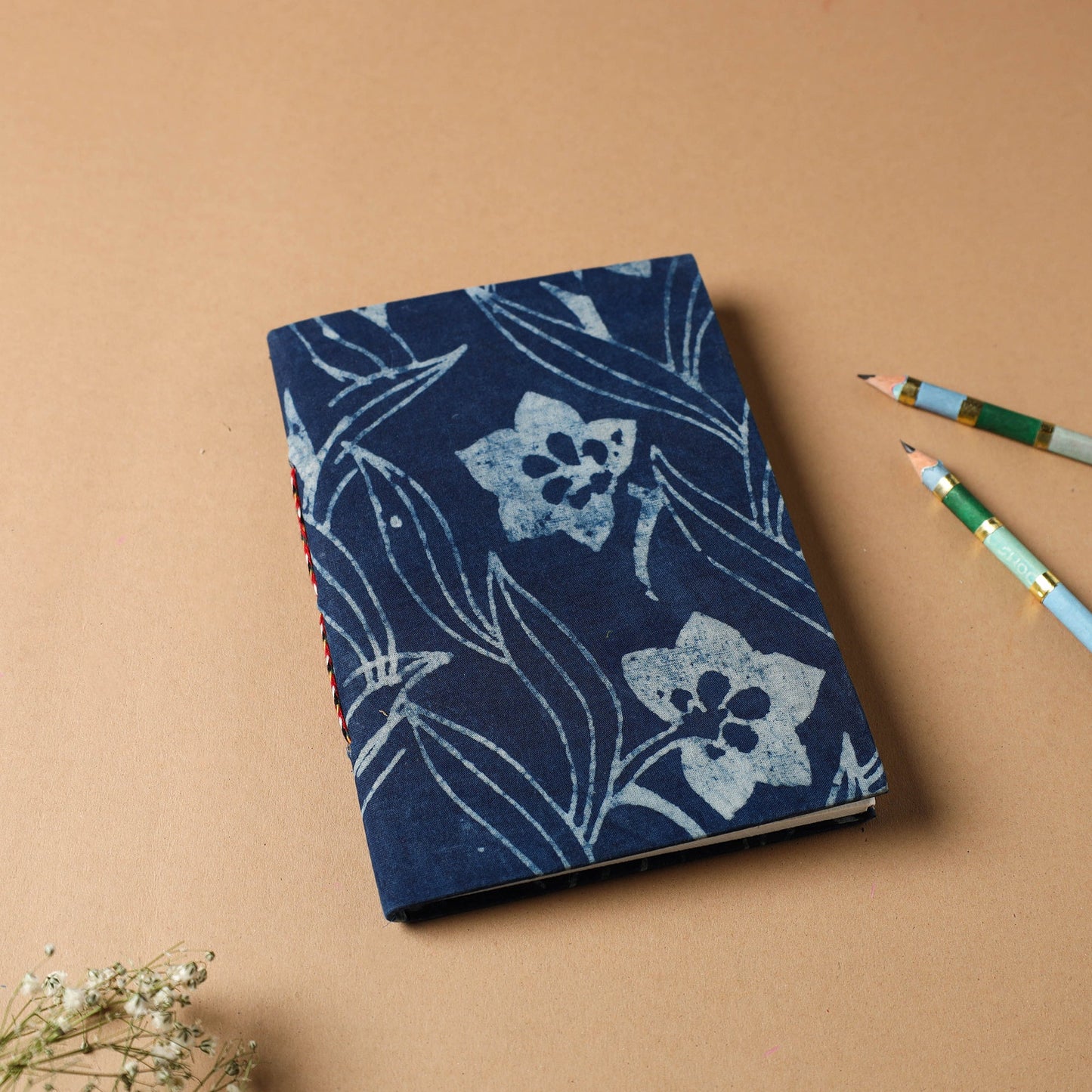 Blue - bindaas fabric cover handmade paper notebook (7 x 5