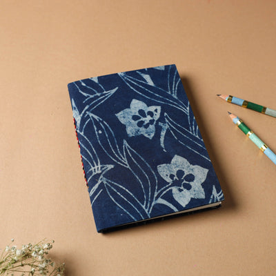 Blue - bindaas fabric cover handmade paper notebook (7 x 5