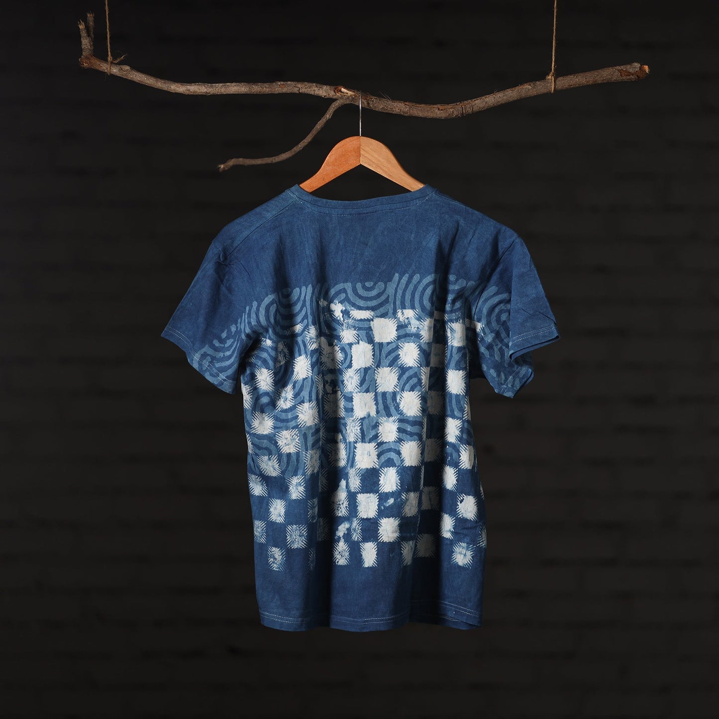 Blue - Bindaas Natural Dyed Art Block Print Round Neck T-shirt in Cotton