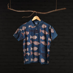 Bindaas Natural Dyed Art Block Print Unisex Polo Collar T-shirt