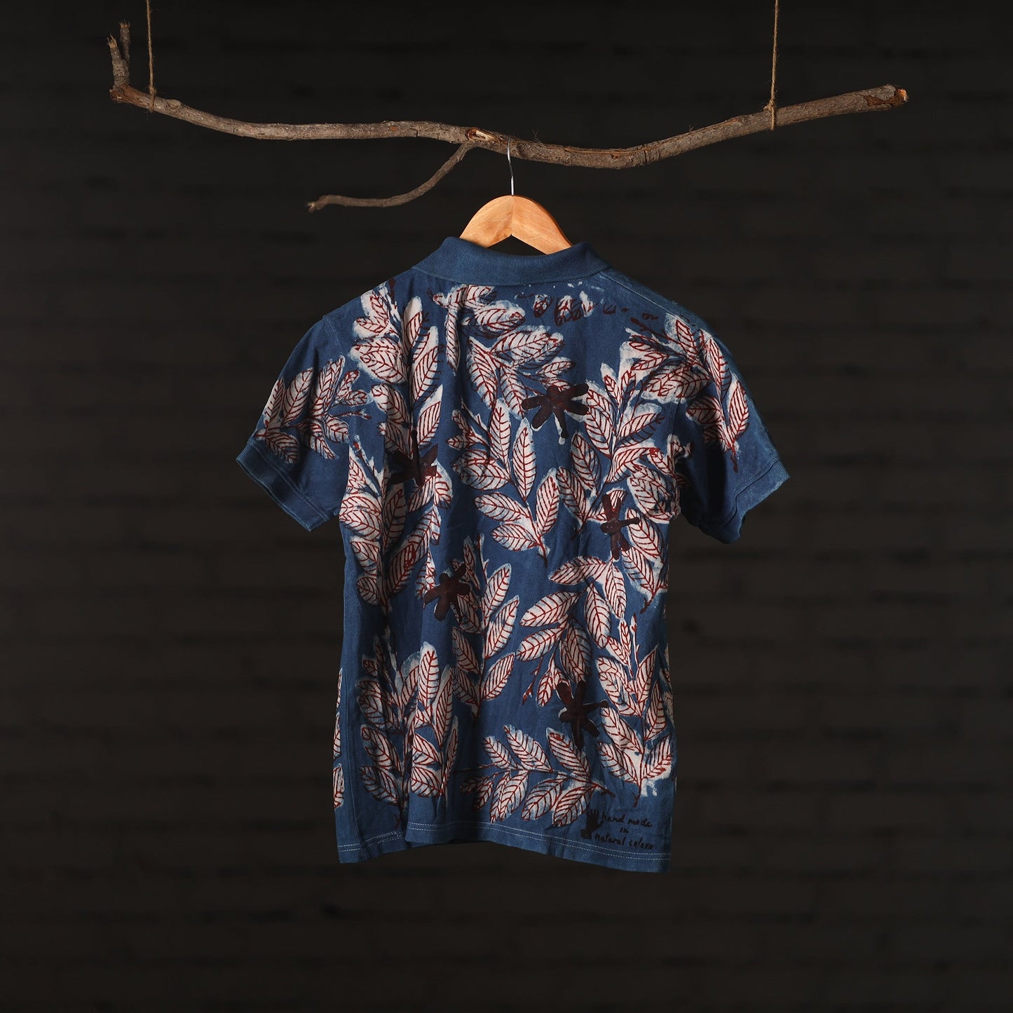 Bindaas Natural Dyed Art Block Print Unisex Polo Collar T-shirt