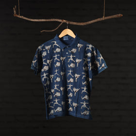Buy Bindaas Natural Dyed Art Block Print Polo Collar T-shirt in Pure Cotton Online at iTokri.com