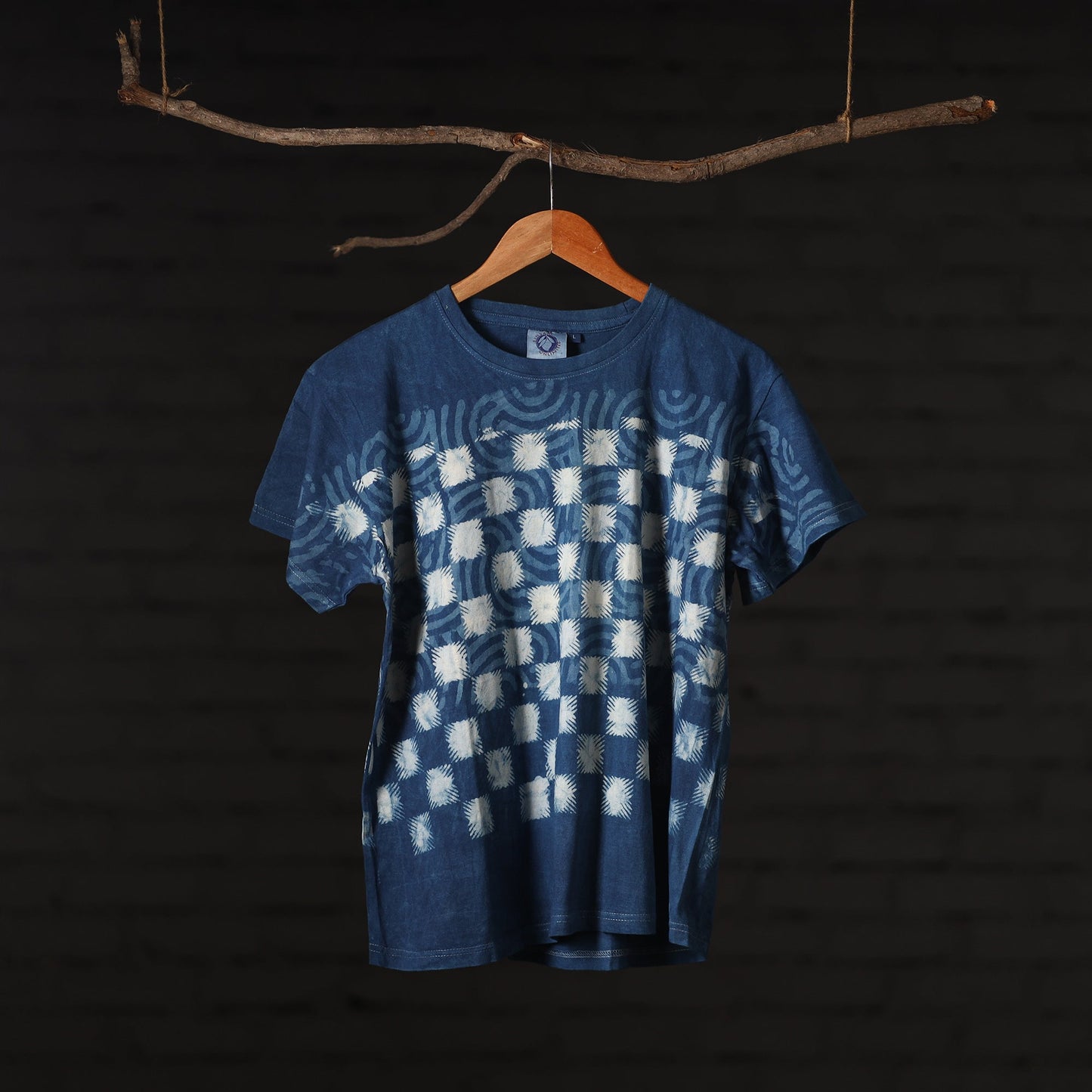 Blue - Bindaas Natural Dyed Art Block Print Round Neck T-shirt in Cotton