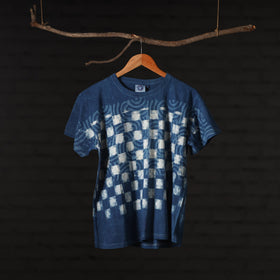 Blue - Bindaas Natural Dyed Art Block Print Round Neck T-shirt in Cotton