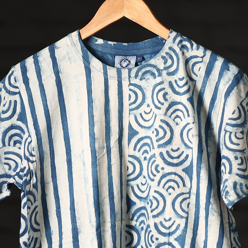  Block Art Prints Natural Dyed Cotton Round Neck T-shirt 