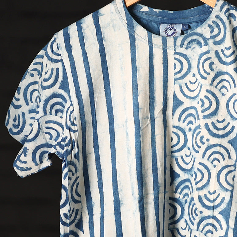  Block Art Prints Natural Dyed Cotton Round Neck T-shirt 