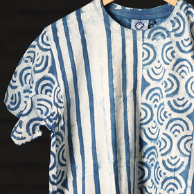  Block Art Prints Natural Dyed Cotton Round Neck T-shirt 