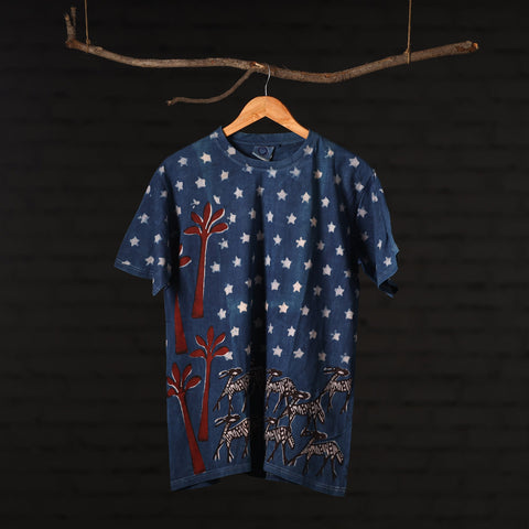 Buy Bindaas Natural Dyed Art Block Print Round Neck T-shirt in Pure Cotton Online at iTokri.com