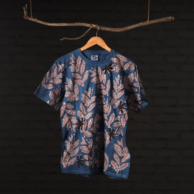  Block Art Prints Natural Dyed Cotton Round Neck T-shirt 