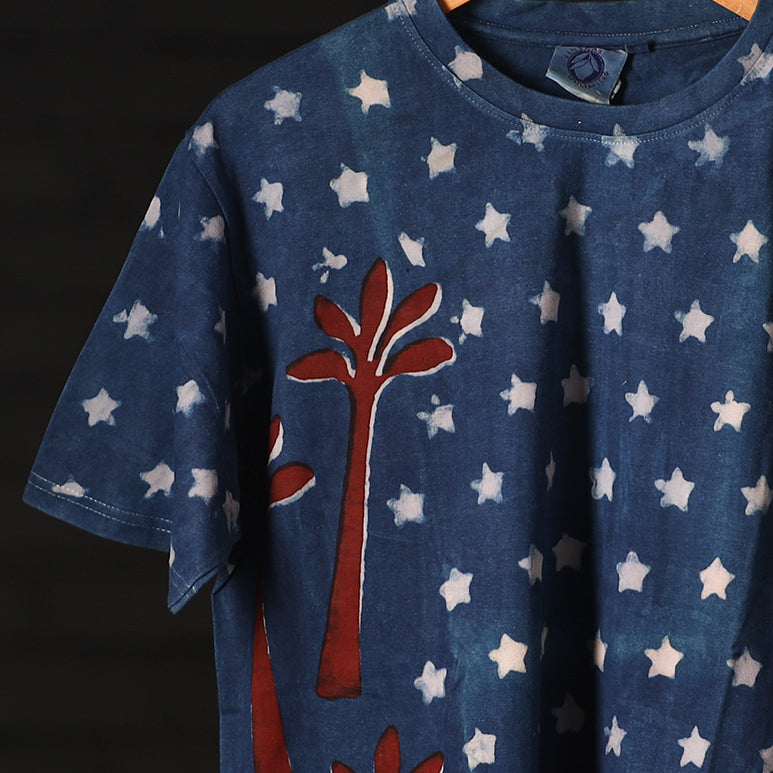 Buy Bindaas Natural Dyed Art Block Print Round Neck T-shirt in Pure Cotton Online at iTokri.com