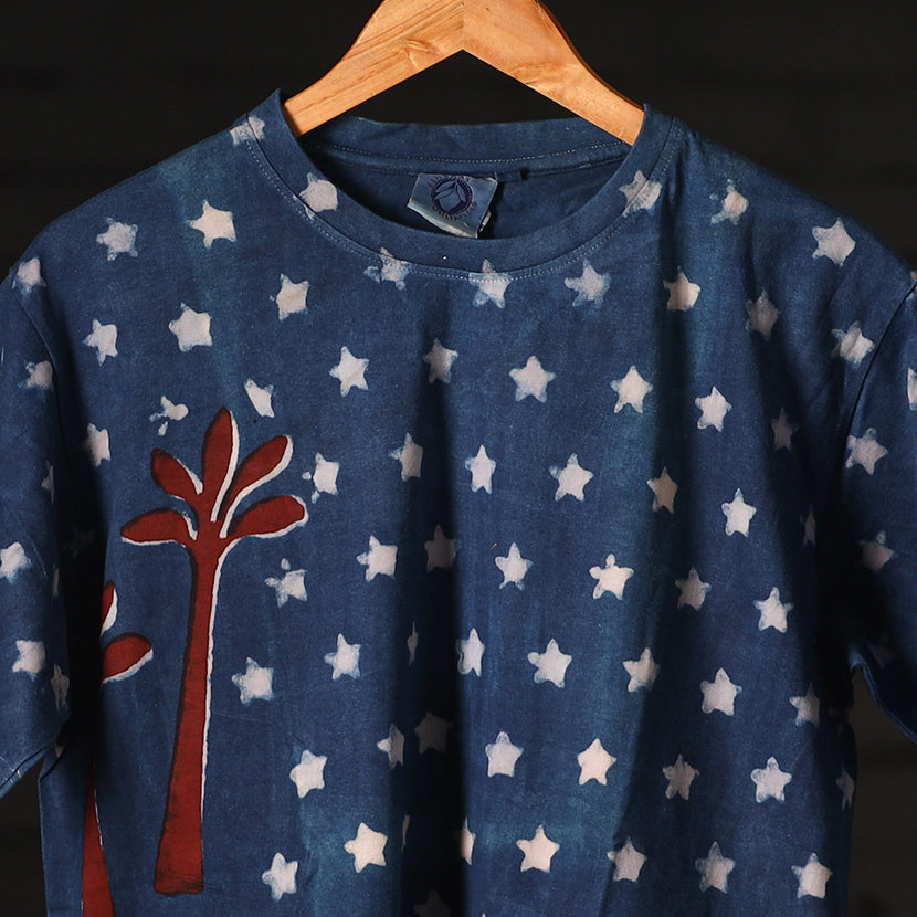 Buy Bindaas Natural Dyed Art Block Print Round Neck T-shirt in Pure Cotton Online at iTokri.com