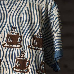  Blue Block Art Prints Natural Dyed Cotton Round Neck T-shirt 