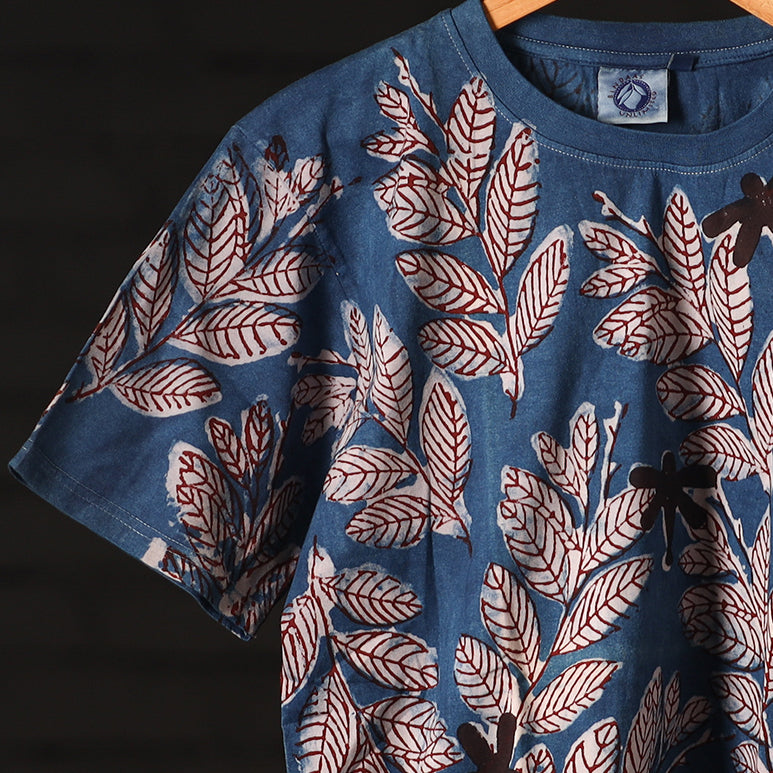  Block Art Prints Natural Dyed Cotton Round Neck T-shirt 