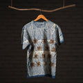  Blue Block Art Prints Natural Dyed Cotton Round Neck T-shirt 