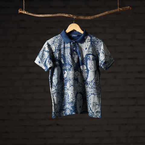 Buy Bindaas Natural Dyed Art Block Print Unisex Polo Collar T-shirt in Pure Cotton Online at iTokri.com