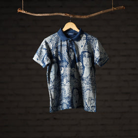 Buy Bindaas Natural Dyed Art Block Print Unisex Polo Collar T-shirt in Pure Cotton Online at iTokri.com