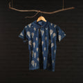 Blue - Bindaas Natural Dyed Art Block Print Polo Collar T-shirt in Cotton