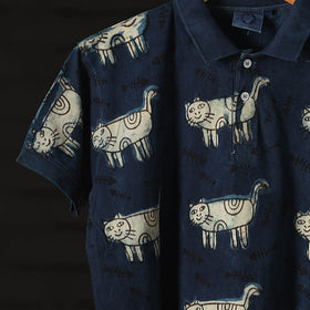 Bindaas Natural Dyed Art Block Print Unisex Polo Collar T-shirt