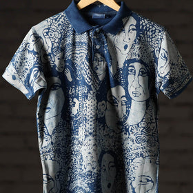 Buy Bindaas Natural Dyed Art Block Print Unisex Polo Collar T-shirt in Pure Cotton Online at iTokri.com