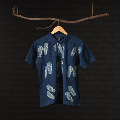 Buy Bindaas Natural Dyed Art Block Print Polo Collar T-shirt in Pure Cotton Online at iTokri.com