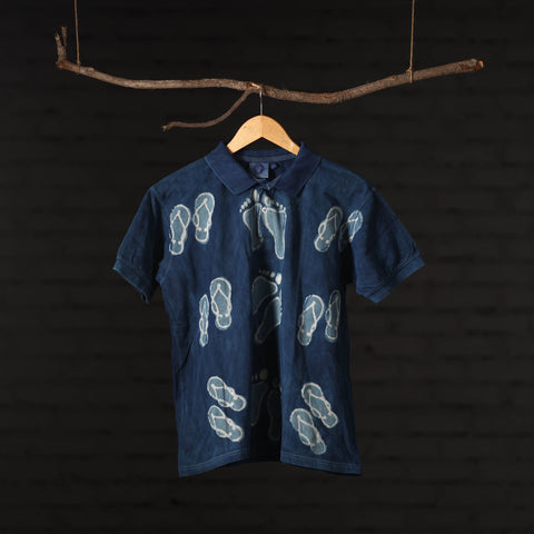 Buy Bindaas Natural Dyed Art Block Print Polo Collar T-shirt in Pure Cotton Online at iTokri.com
