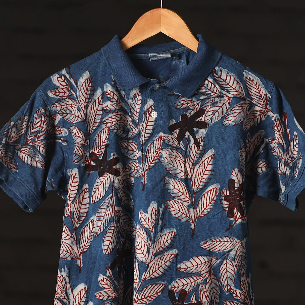 Bindaas Natural Dyed Art Block Print Unisex Polo Collar T-shirt
